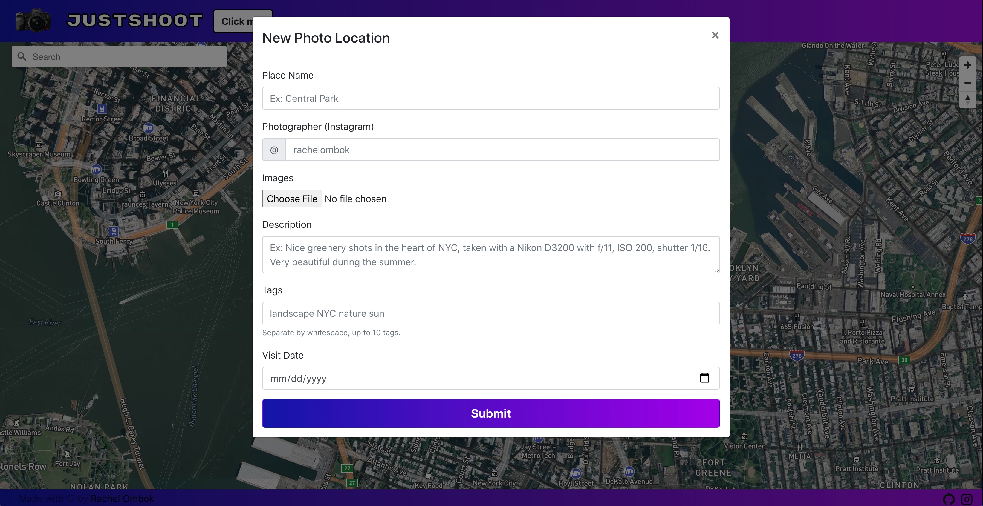 the form that pops up when creating a new data point on the map